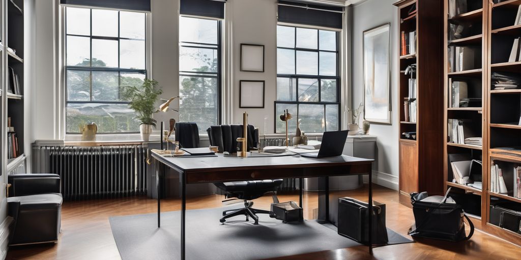 business professional balancing work and life, office setting