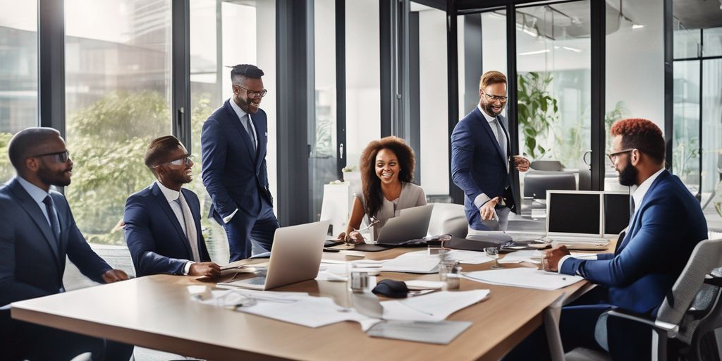 business professionals collaborating in a modern office